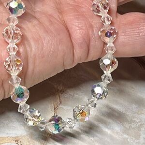 VTG Clear Crystal AB Beads Choker Necklace 1940s 50s Japan Hook Aurora Borealis